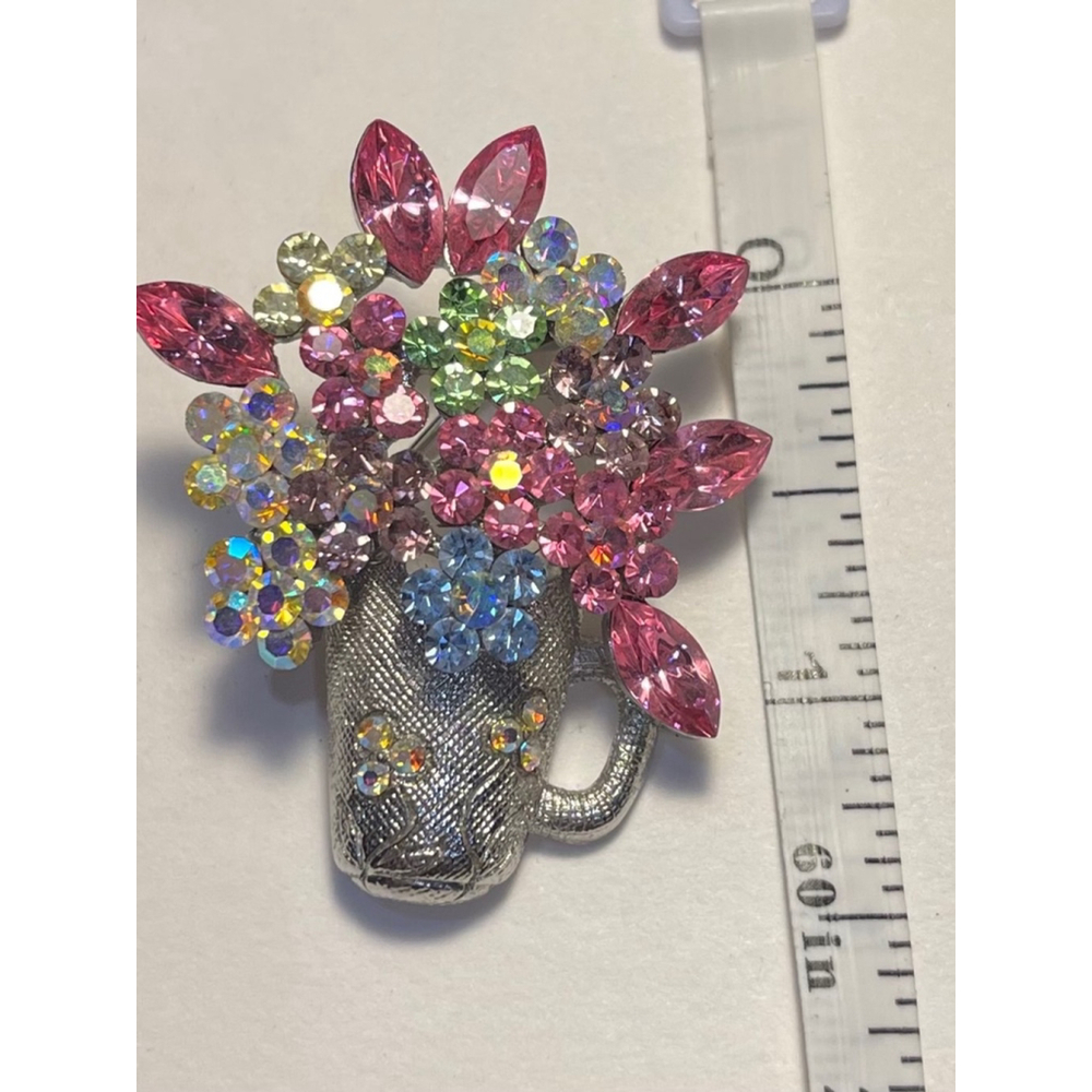 Women's Unbranded Vintage Floral Rhinestone and Silvertone Brooch Multi-color - Picture 4 of 4